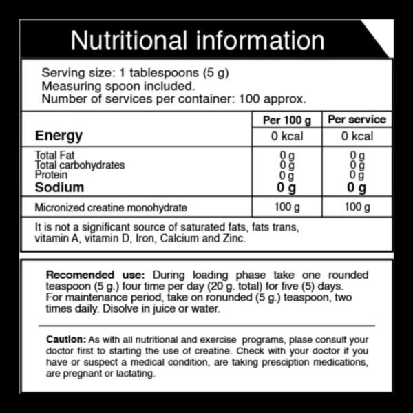 Creatina Monohidratada Micronizada Ultra Pure 100% – Iron Nutrition (500g | 100 servicios) - Image 2