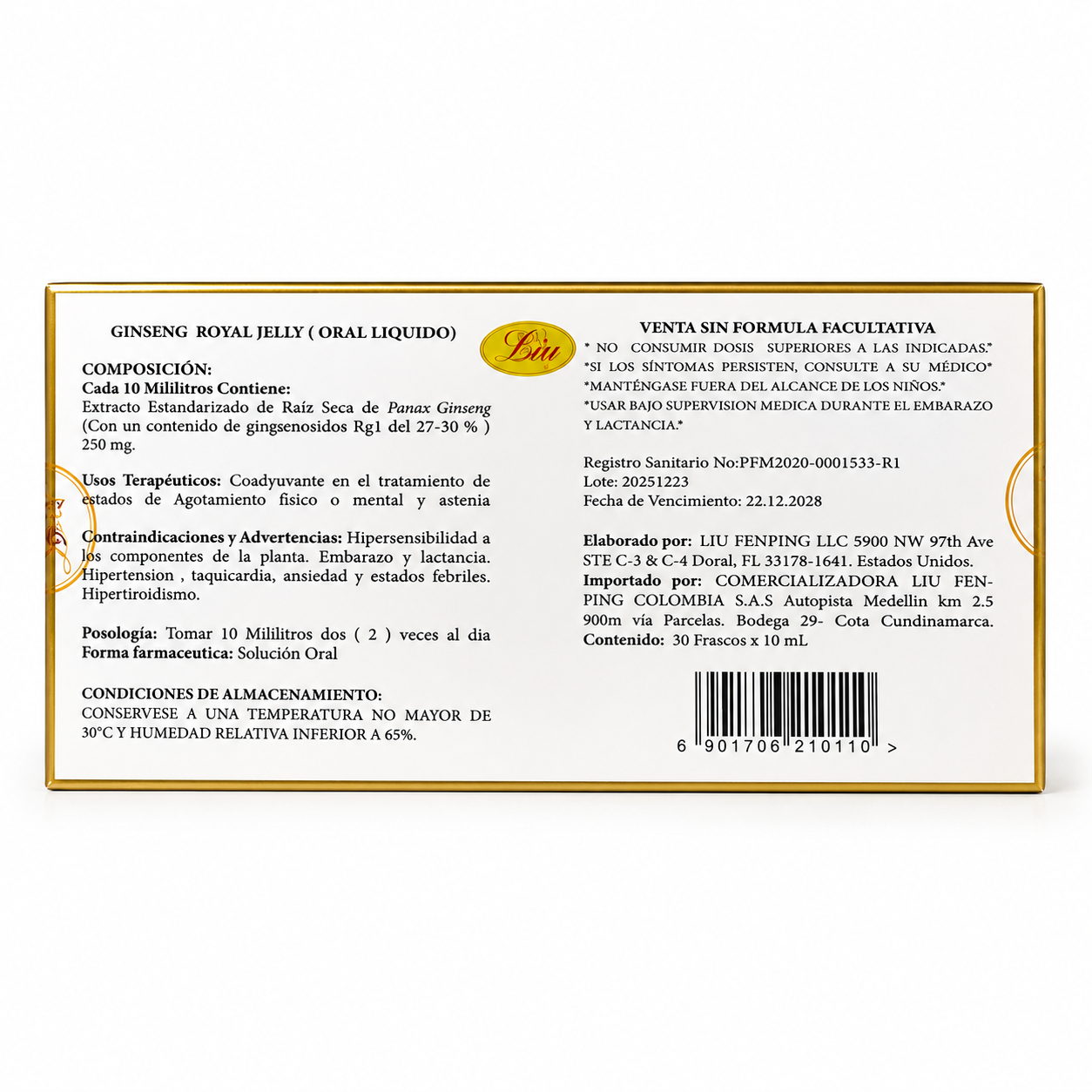 Ginseng Royal Jelly Liu 30 Frascos x 10 mL - Image 2